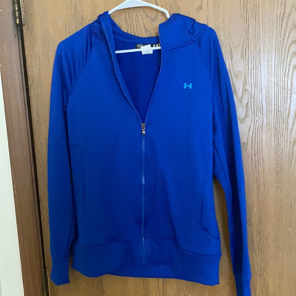 Large blue under armour zip up jacket with hood